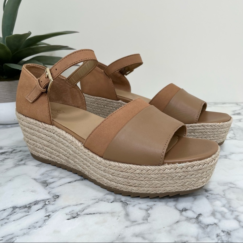 Naturalizer Opal brown leather platform espadrille wedge sandals size 10.5